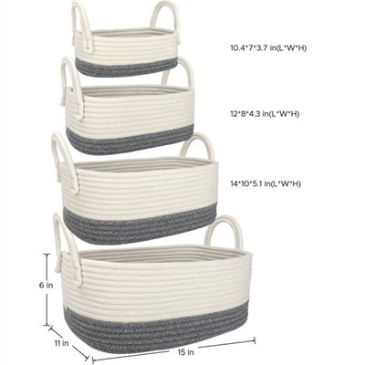 Customized Colorful Cotton Rope Storage Fabric Basket Set